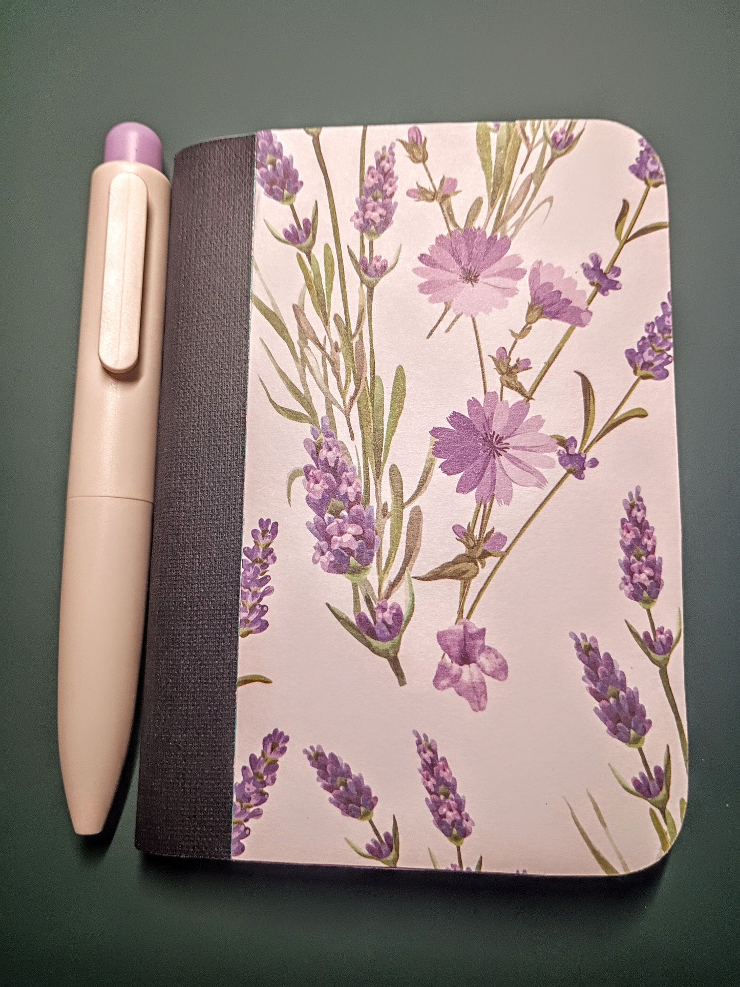 Upcycled Notebook, Purple Flowers, Lined Pages, Matching Pen