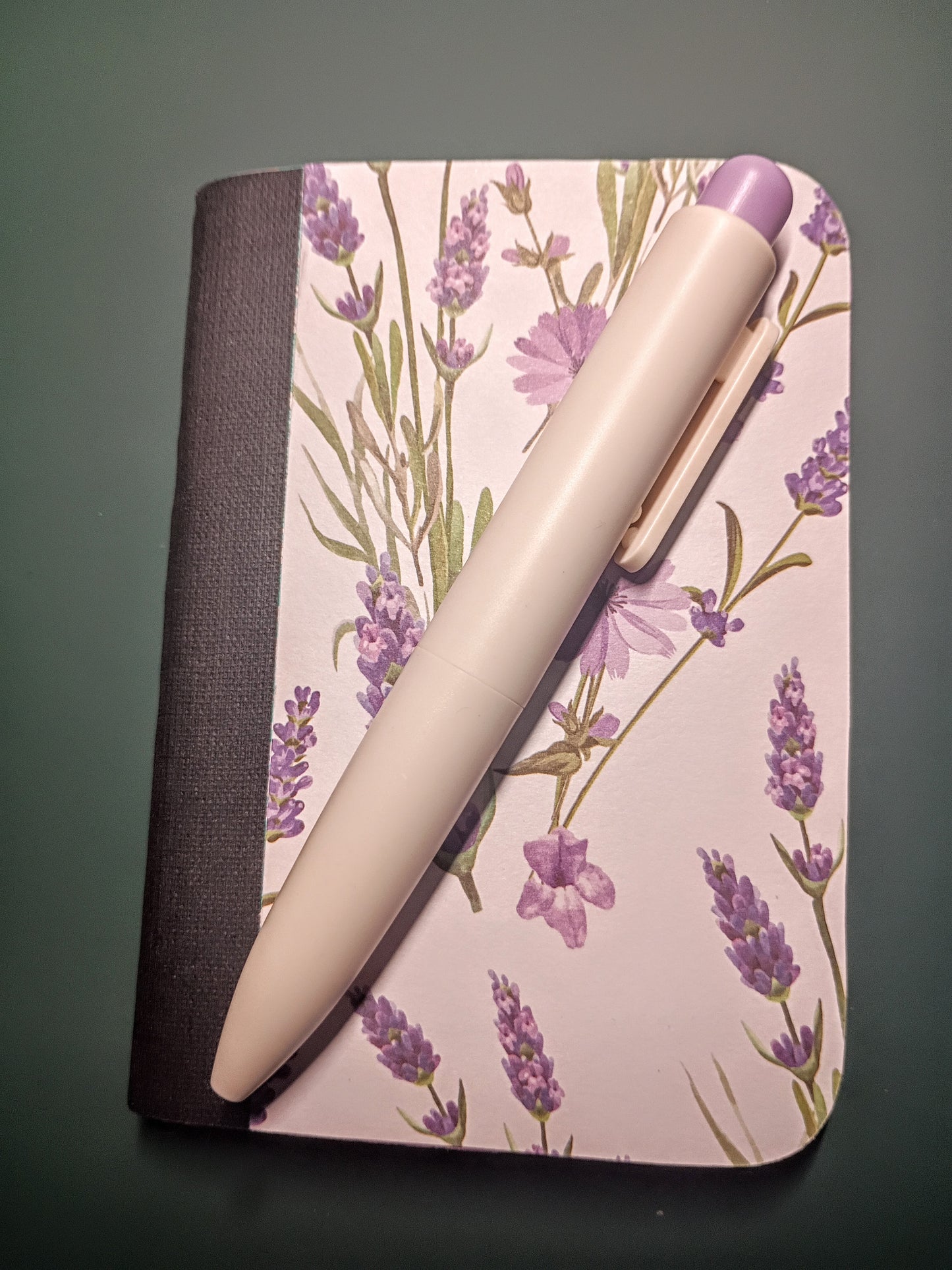Upcycled Notebook, Purple Flowers, Lined Pages, Matching Pen