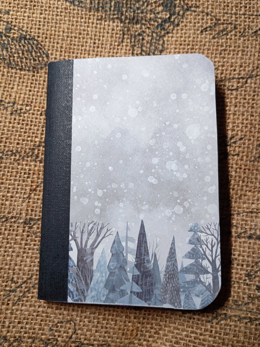 Upcycled Notebook, Winter, Lined Pages, Mini Pen