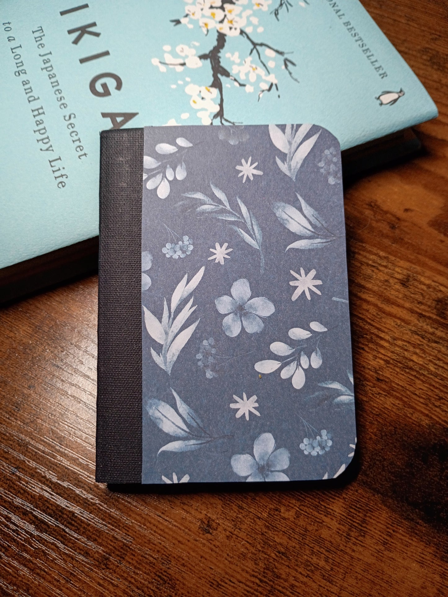 Upcycled Notebook, Winter Flowers, Lined Pages, Mini Pen