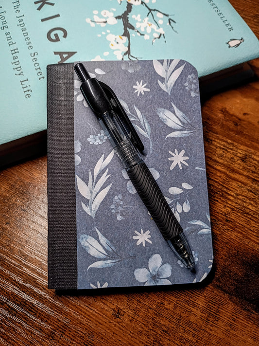 Upcycled Notebook, Winter Flowers, Lined Pages, Mini Pen
