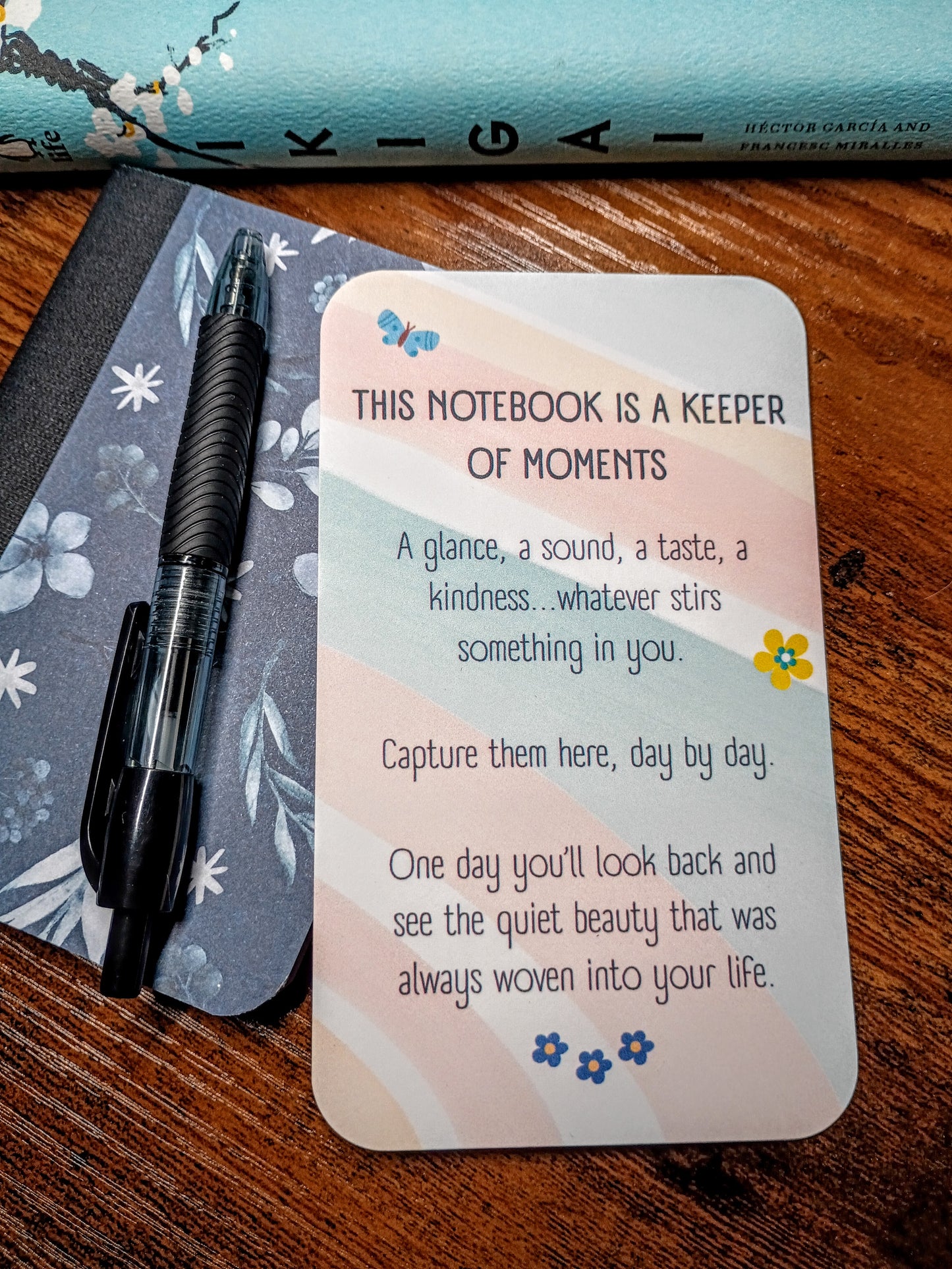 Upcycled Notebook, Winter Flowers, Lined Pages, Mini Pen