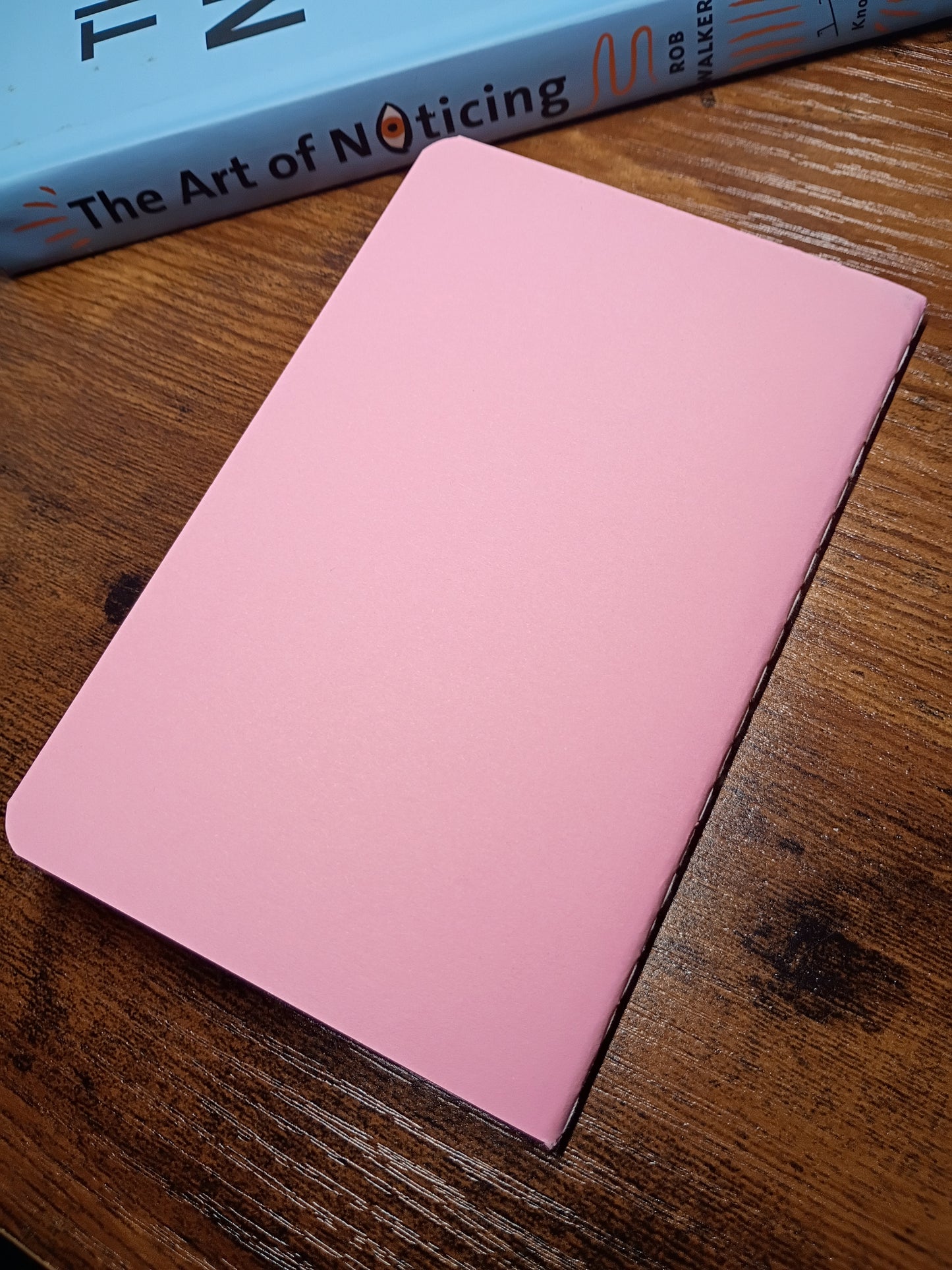 Moments Pocket Notebook w/Pen, Living in the Moment, Smooth Pink With Flower, Upcycled, Altered