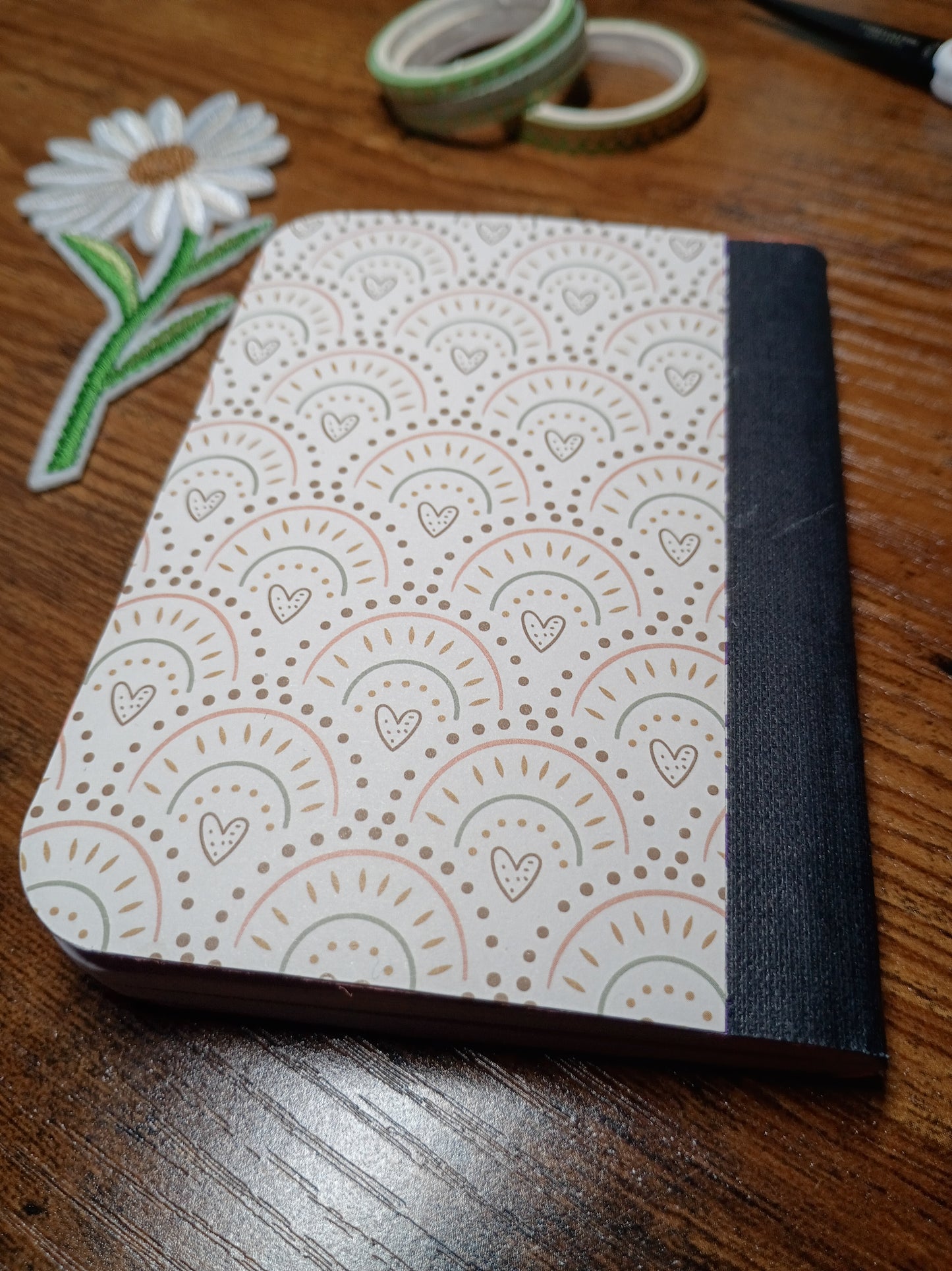 Boho Hearts, Artfully Altered Notebook, Lined Pages, Mini Pen