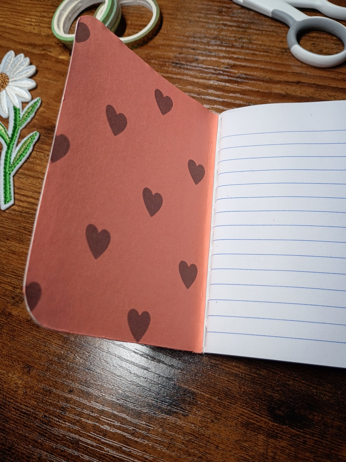 Boho Hearts, Artfully Altered Notebook, Lined Pages, Mini Pen