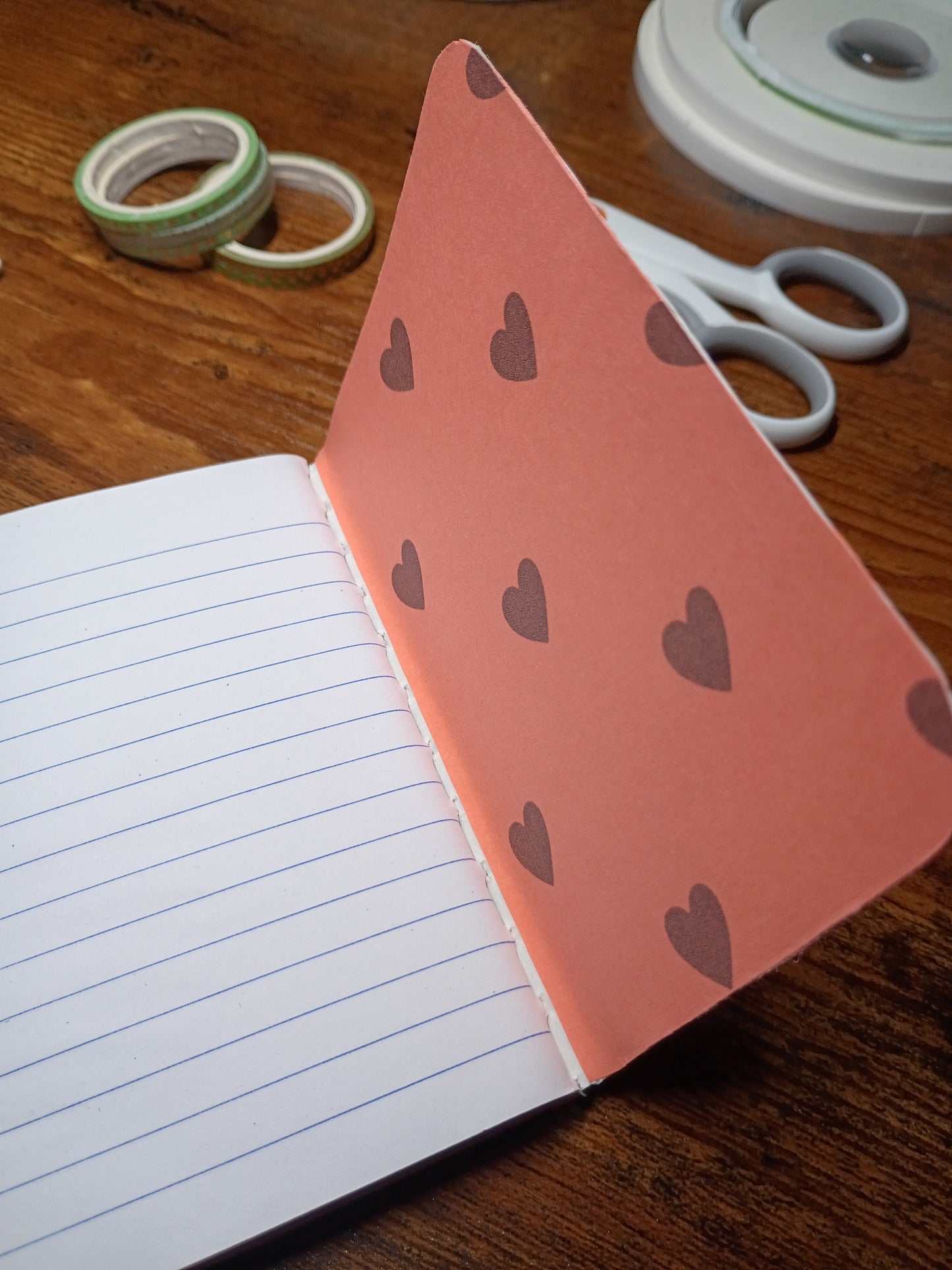 Boho Hearts, Artfully Altered Notebook, Lined Pages, Mini Pen