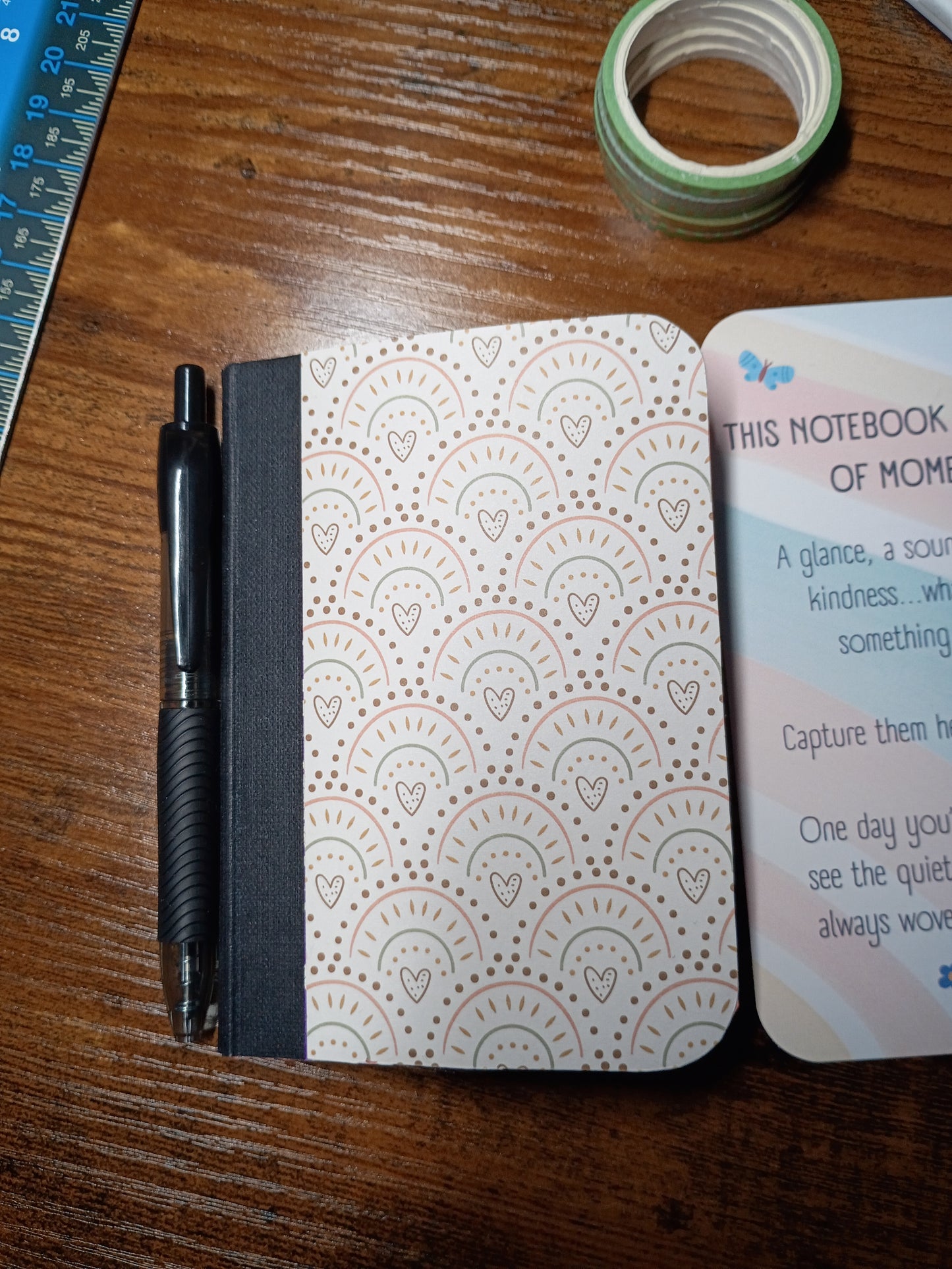 Boho Hearts, Artfully Altered Notebook, Lined Pages, Mini Pen