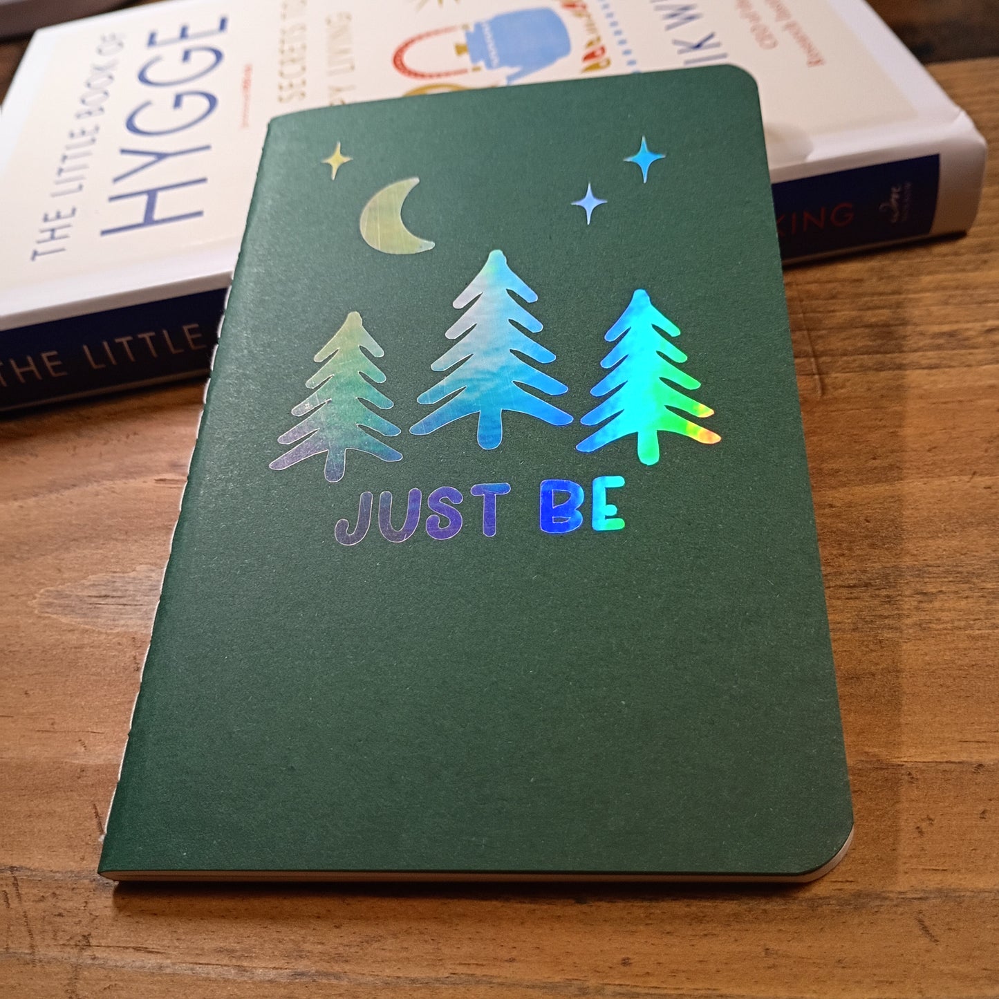Cute Pocket Notebook with Pen | Holographic Just Be Trees Dark Green Set