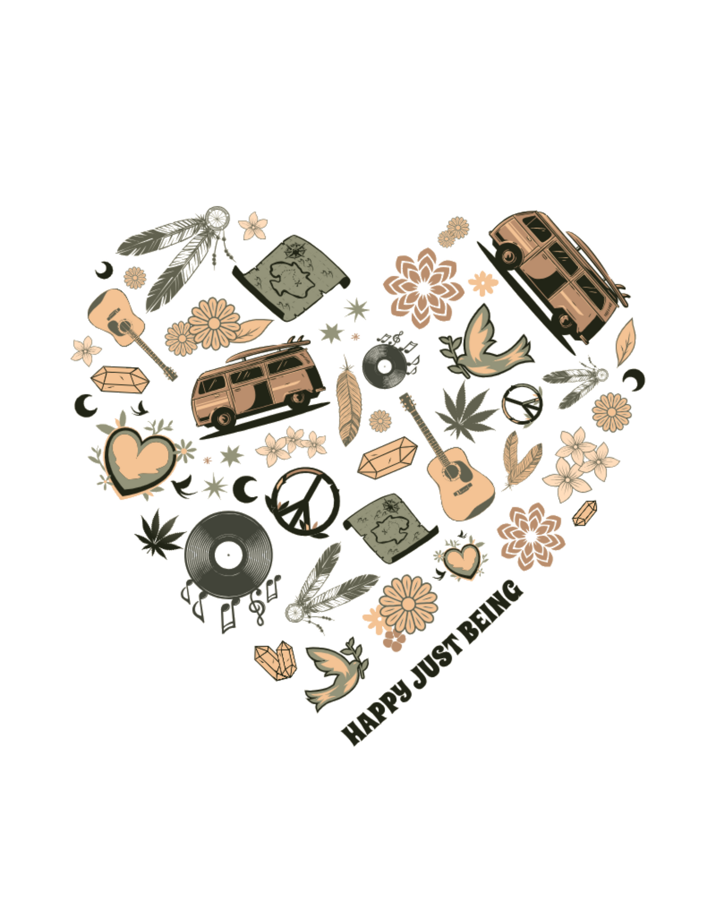 Happy Just Being Peace Sign Heart T-Shirt - Unisex