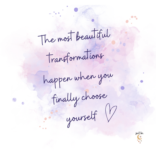 The most beautiful transformations happen when you finally choose yourself. Soft watercolor background in shades of pink and purple.