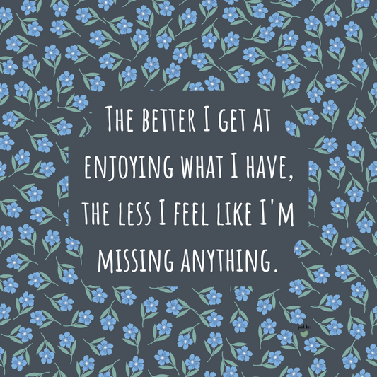 The better I get at enjoying what I have, the less I feel like I'm missing anything.