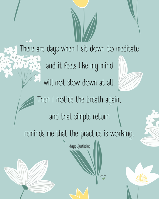 There are days when I sit down to meditate and it feels like my mind will not slow down at all. Then I notice the breath again, and that simple return reminds me that the practice is working.