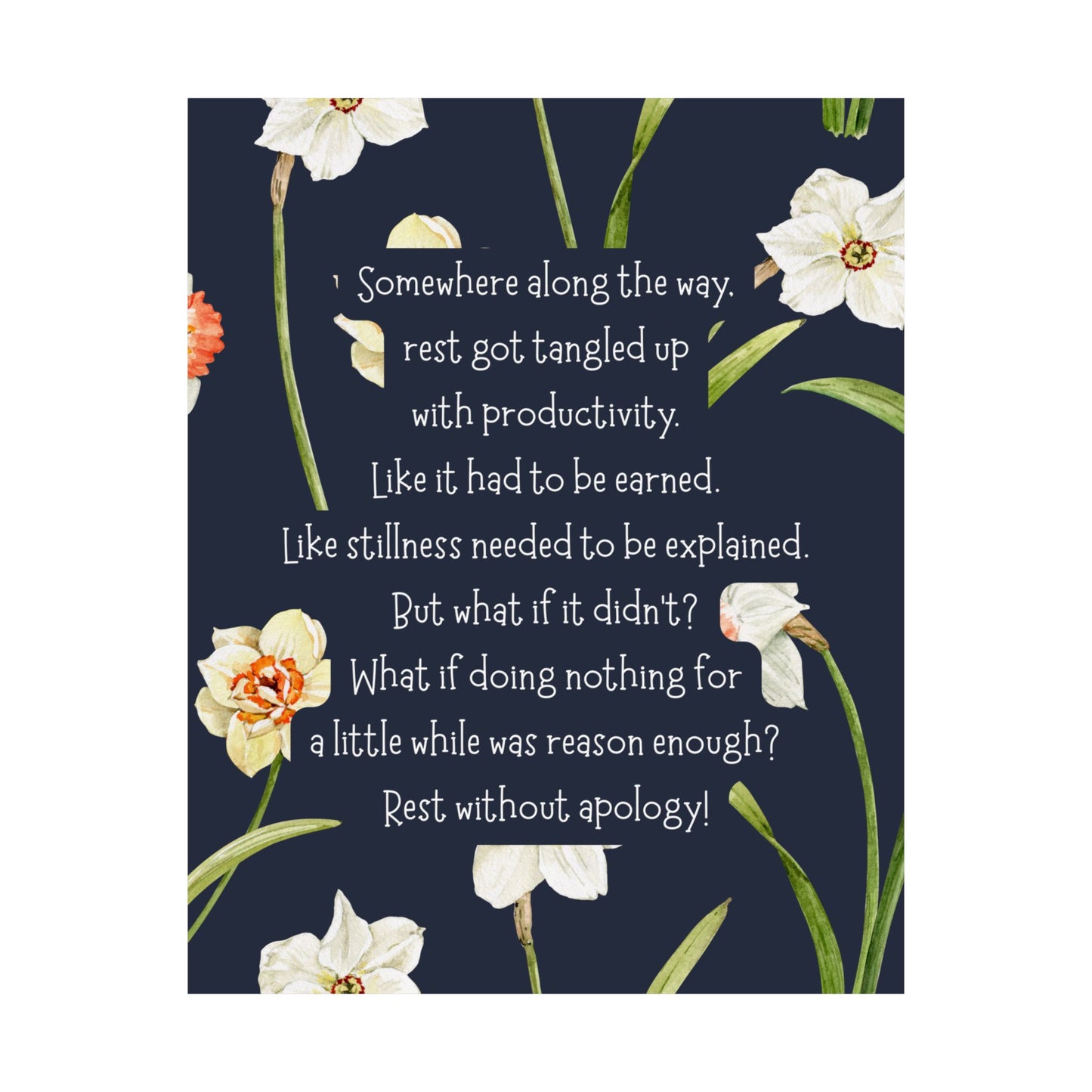 "Rest Without Apology" Mindfulness Poster 8x10 - Inspirational Wall Art Print