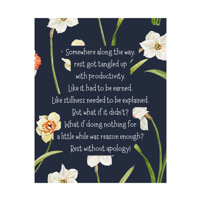 "Rest Without Apology" Mindfulness Poster 8x10 - Inspirational Wall Art Print