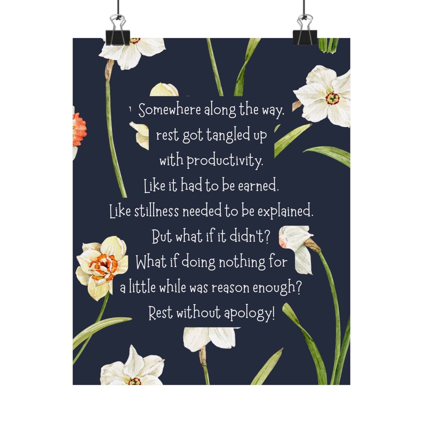 "Rest Without Apology" Mindfulness Poster 8x10 - Inspirational Wall Art Print
