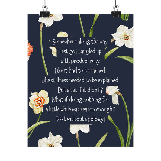 "Rest Without Apology" Mindfulness Poster 8x10 - Inspirational Wall Art Print
