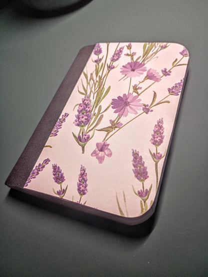 Upcycled Notebook, Purple Flowers, Lined Pages, Matching Pen