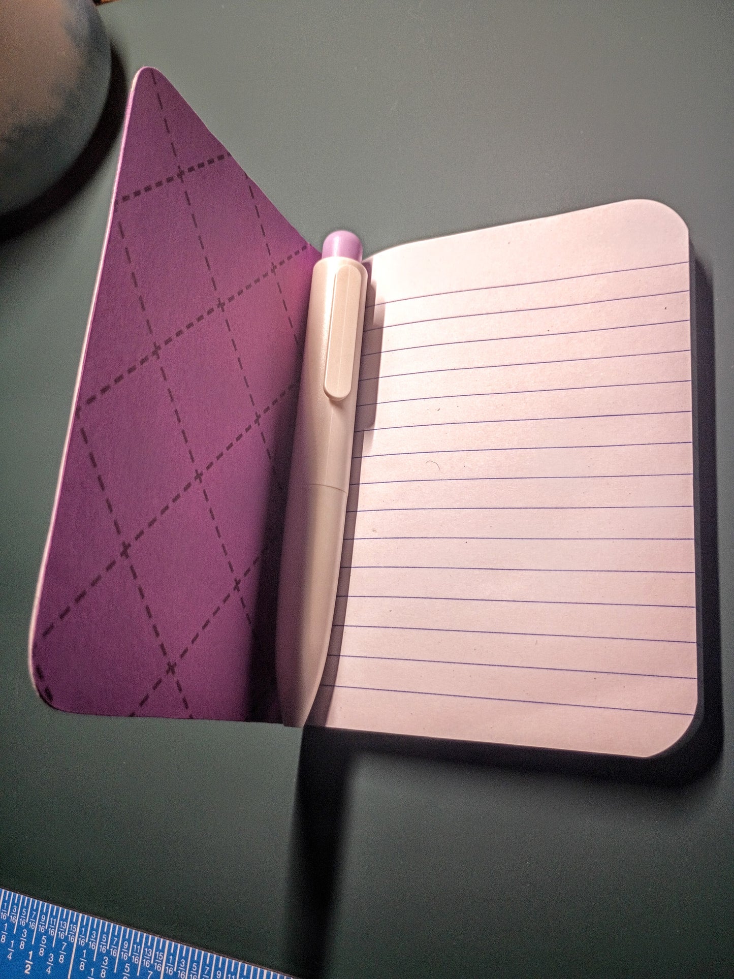 Upcycled Notebook, Purple Flowers, Lined Pages, Matching Pen