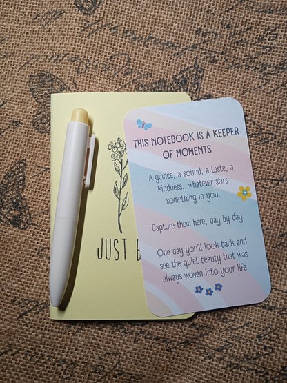 Minimalist Flower - Just Be Pocket Notebook w/Pen - Yellow Sunshine