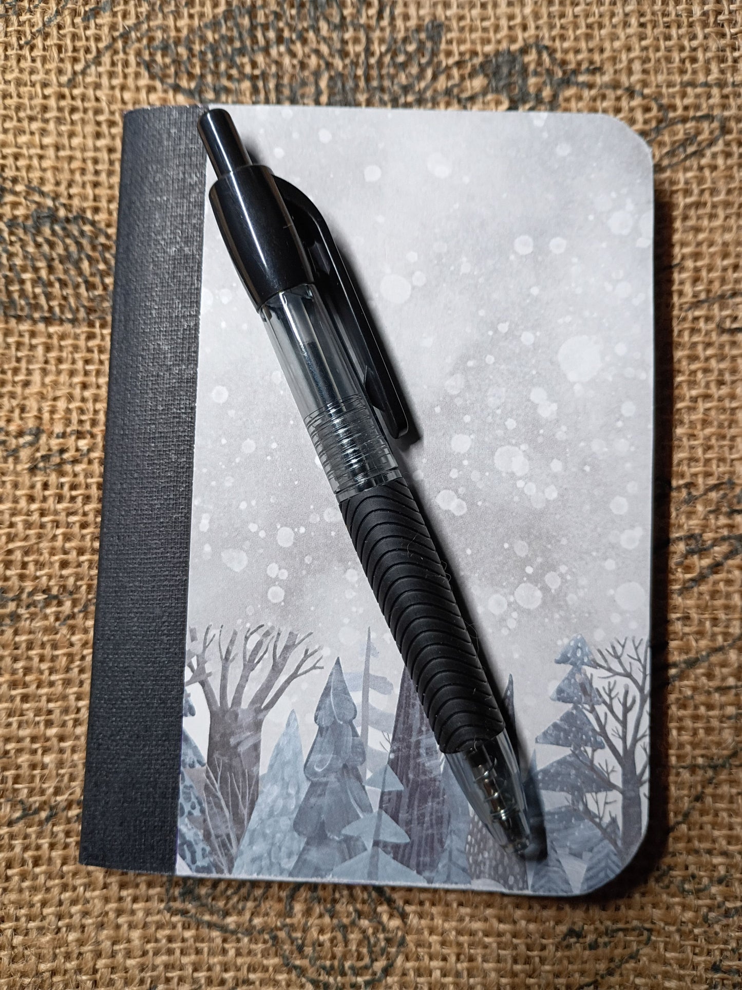 Upcycled Notebook, Winter, Lined Pages, Mini Pen