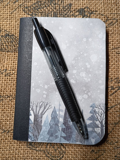 Upcycled Notebook, Winter, Lined Pages, Mini Pen