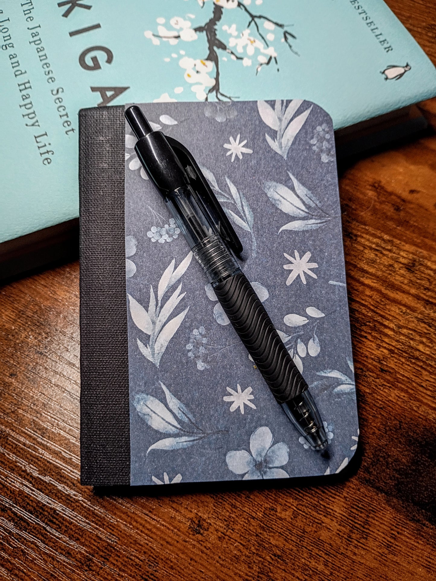Upcycled Notebook, Winter Flowers, Lined Pages, Mini Pen