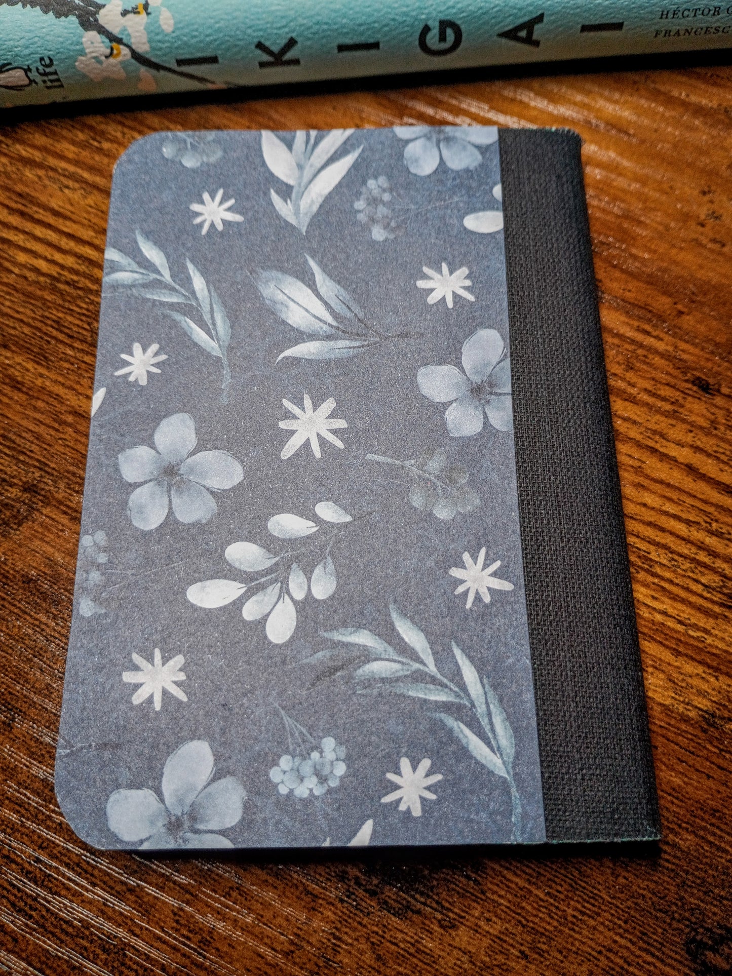 Upcycled Notebook, Winter Flowers, Lined Pages, Mini Pen