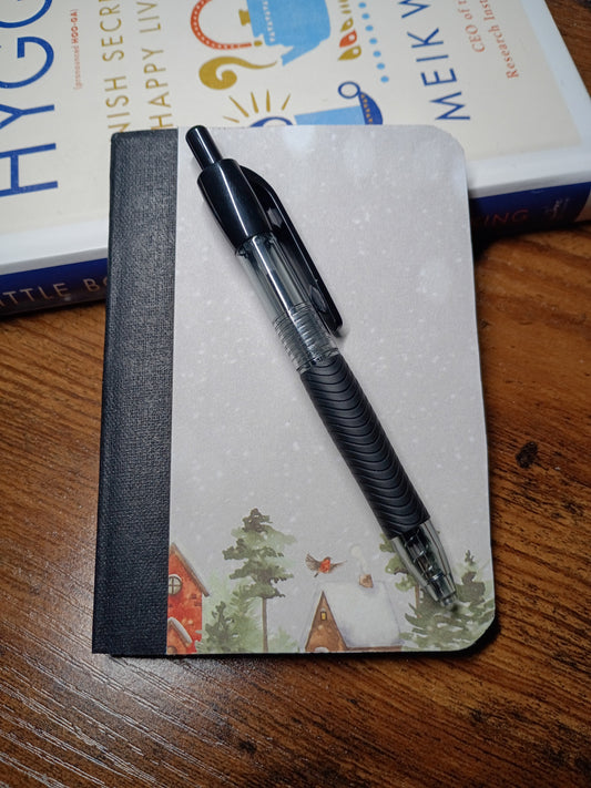 Upcycled Notebook, Snow Day, Lined Pages, Mini Pen
