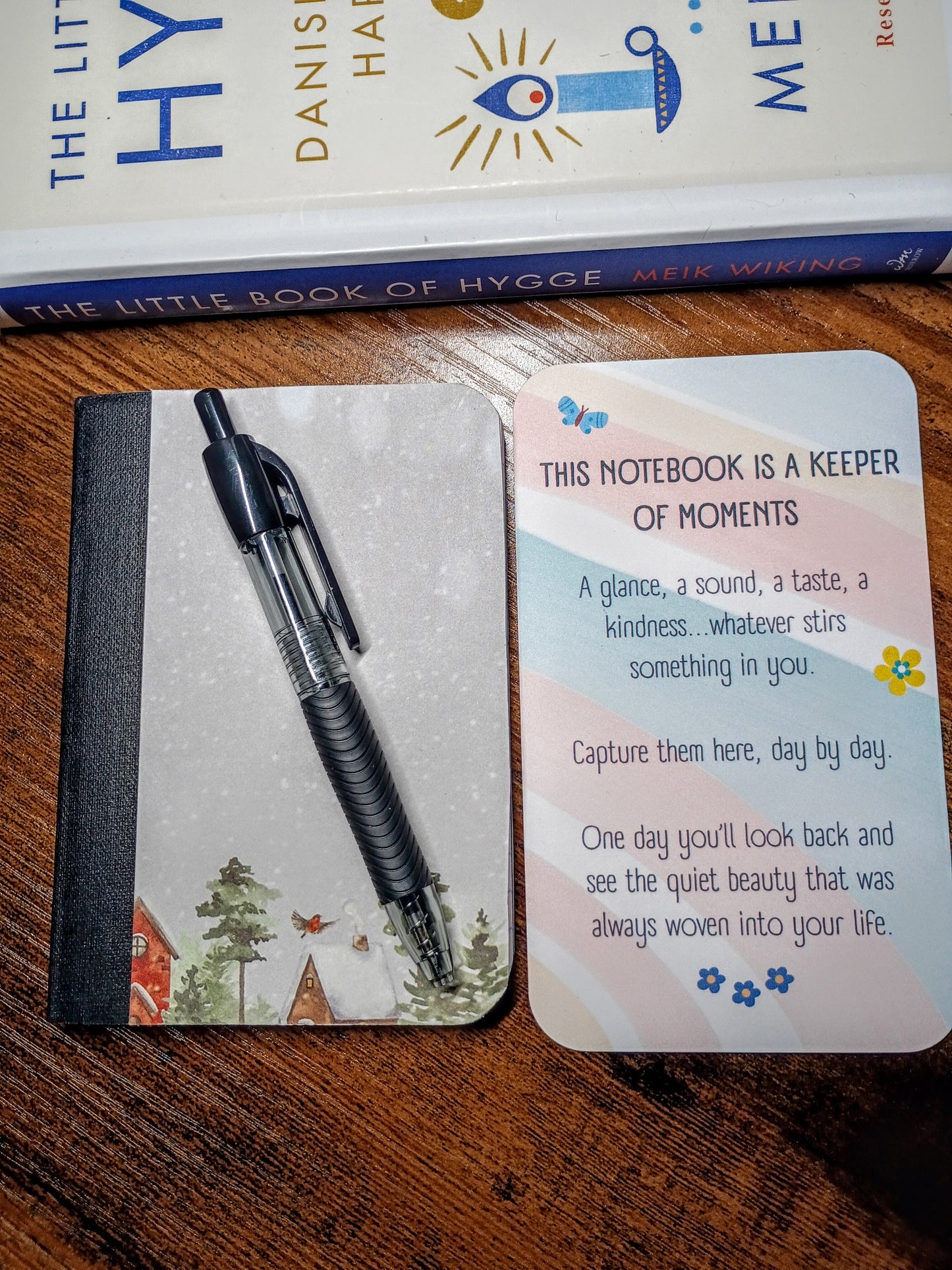 Upcycled Notebook, Snow Day, Lined Pages, Mini Pen