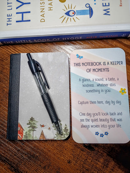 Upcycled Notebook, Snow Day, Lined Pages, Mini Pen