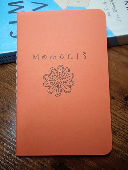 Moments Pocket Notebook w/Pen, Living in the Moment, Matte Orange With Flower, Upcycled, Altered
