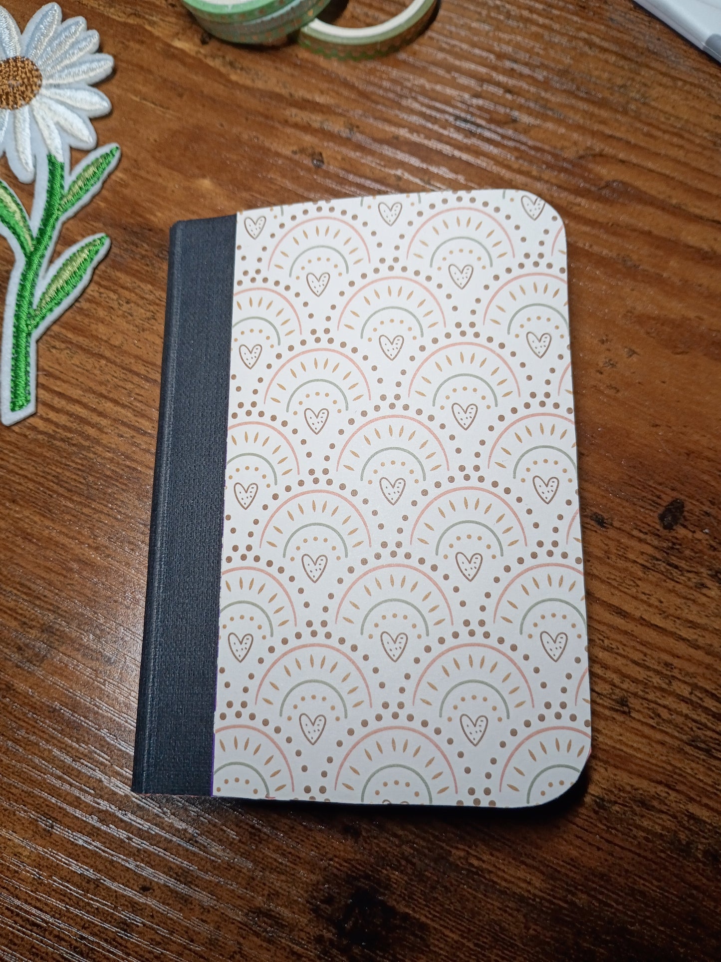 Boho Hearts, Artfully Altered Notebook, Lined Pages, Mini Pen