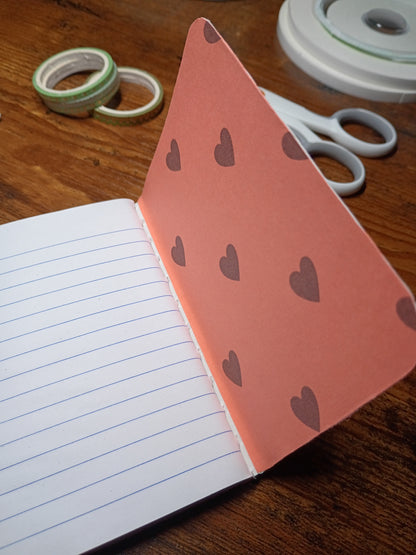 Boho Hearts, Artfully Altered Notebook, Lined Pages, Mini Pen