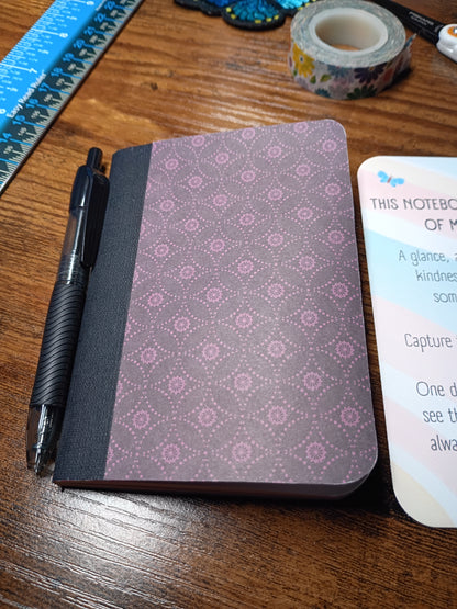 Altered Notebook, Purple Spiral, Lined Pages, Mini Pen