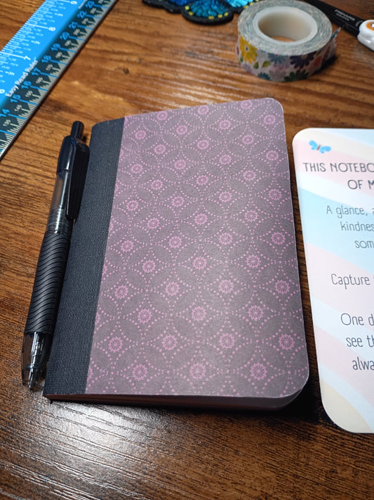 Altered Notebook, Purple Spiral, Lined Pages, Mini Pen