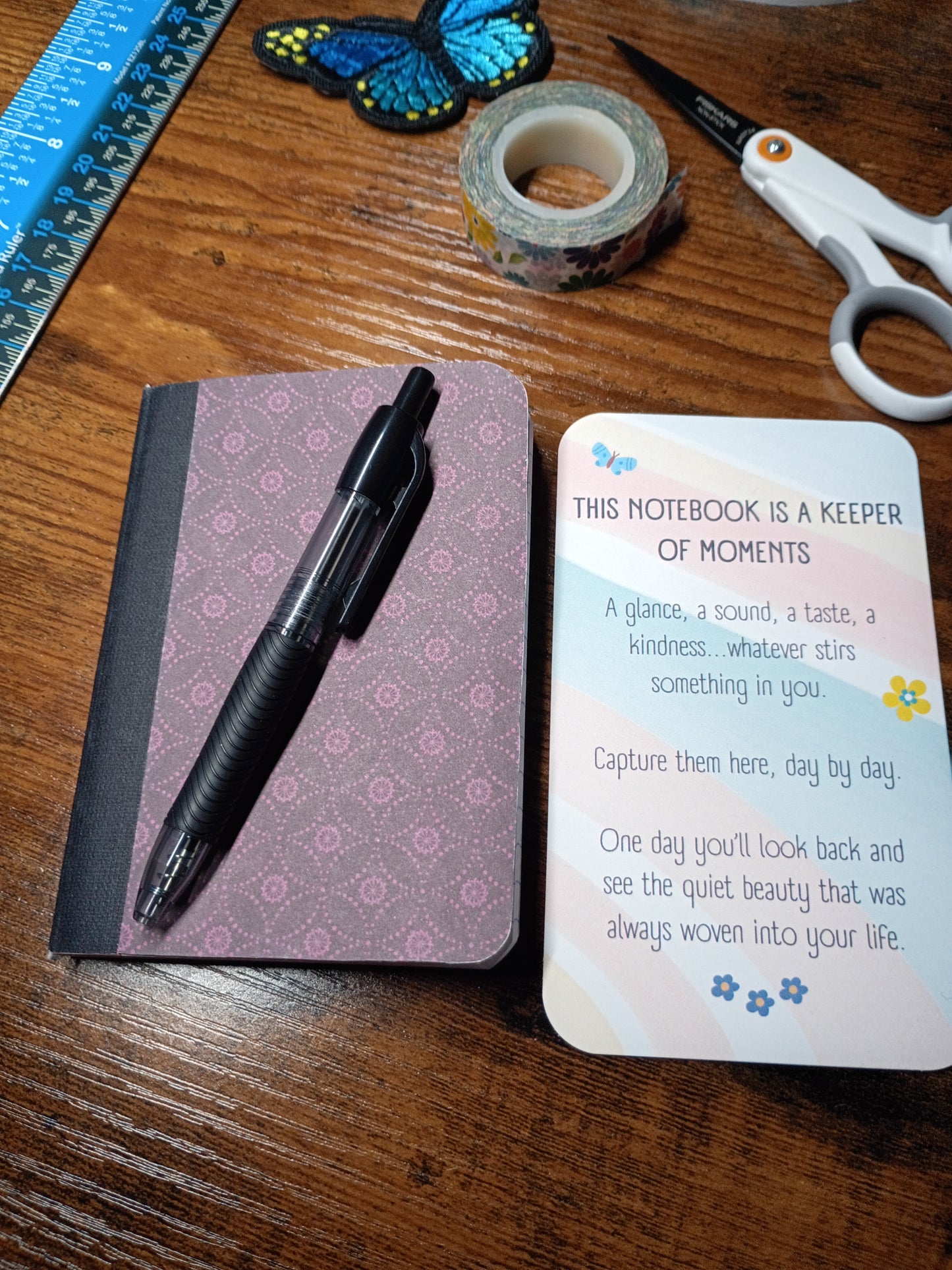 Altered Notebook, Purple Spiral, Lined Pages, Mini Pen