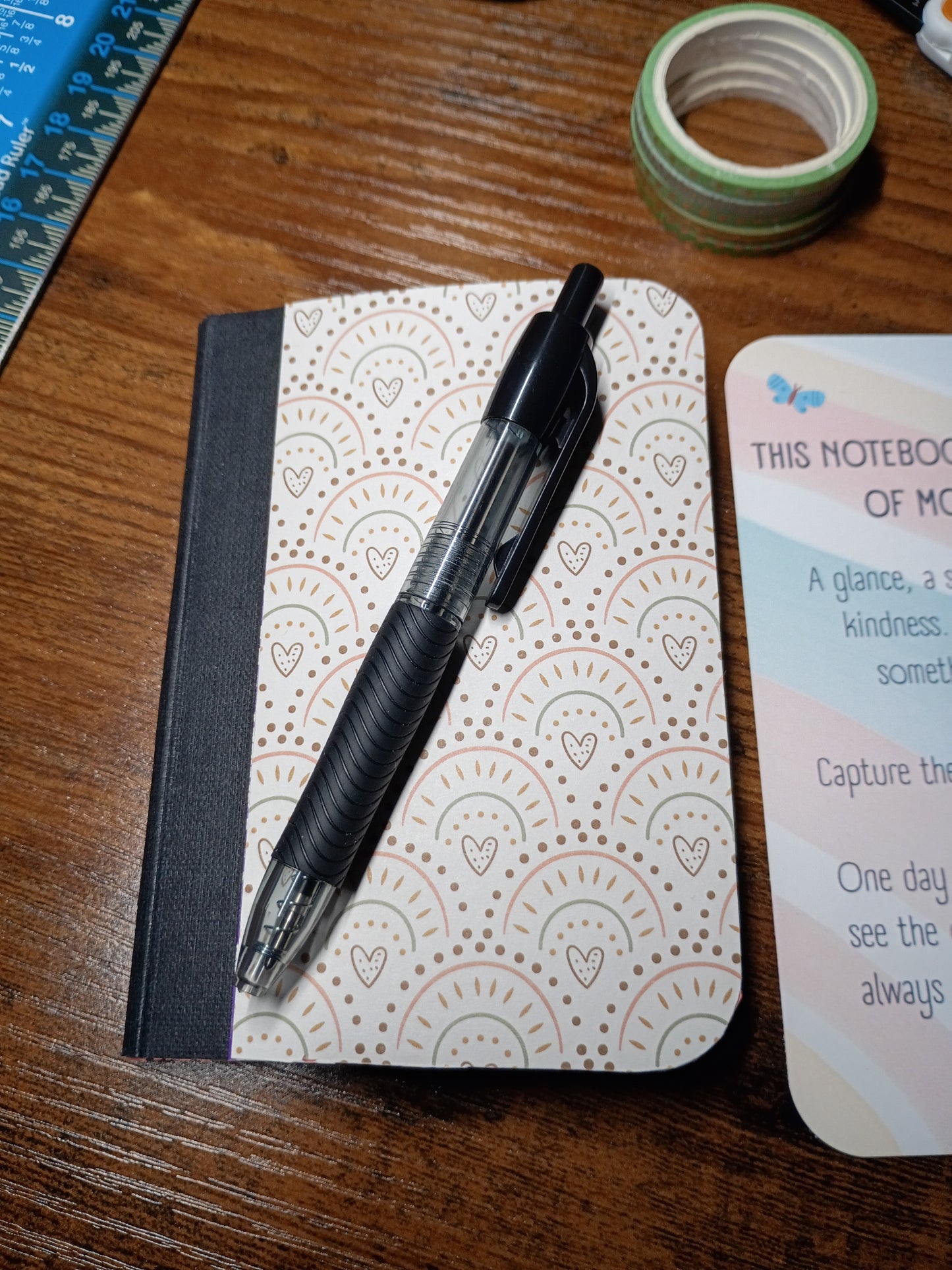 Boho Hearts, Artfully Altered Notebook, Lined Pages, Mini Pen