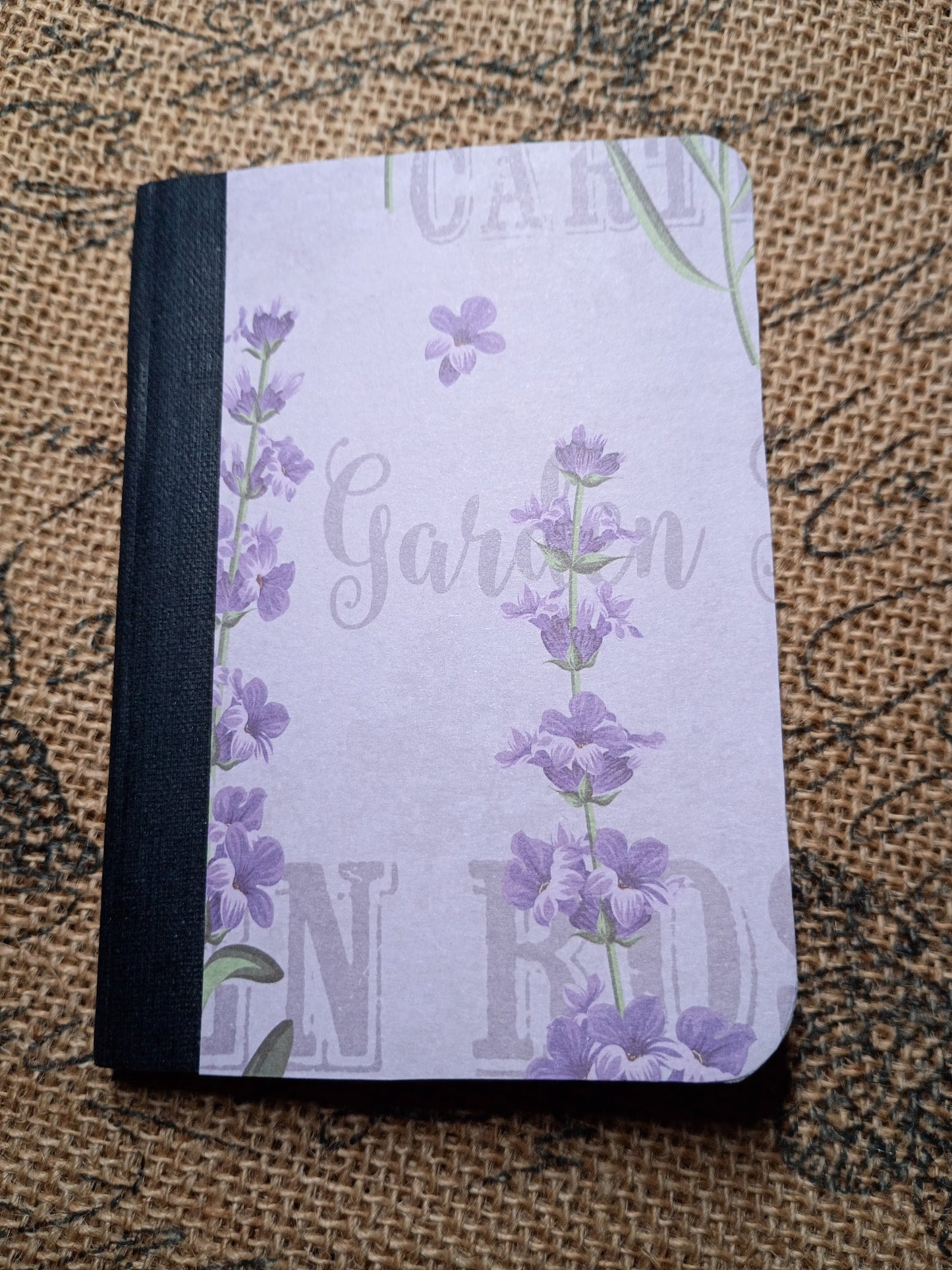 Altered Notebook, Purple Flowers, Lined Pages, Mini Pen