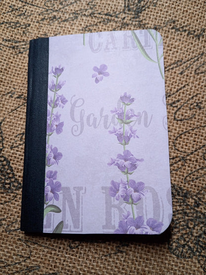 Altered Notebook, Purple Flowers, Lined Pages, Mini Pen