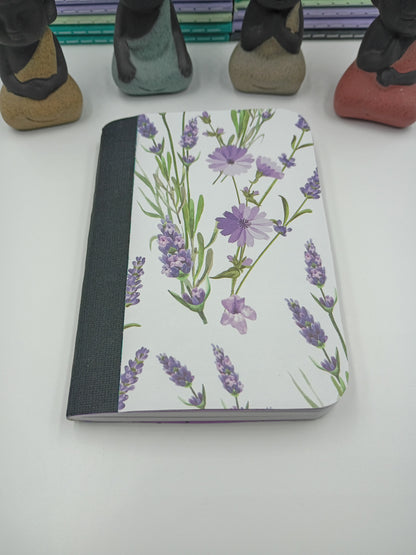 Purple Flowers Pocket Notebook with Matching Pen - Handmade Upcycled Journal