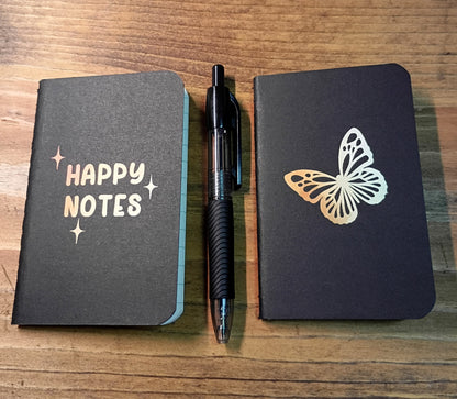 Tiny Lined Notebooks Set with Pen | Black Butterfly Happy Notes
