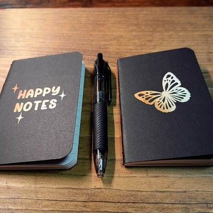 Tiny Lined Notebooks Set with Pen | Black Butterfly Happy Notes