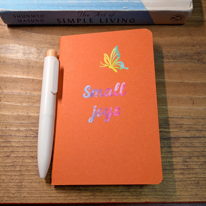 Cute Pocket Notebook with Pen | Small Joys Rainbow Butterfly Orange Set