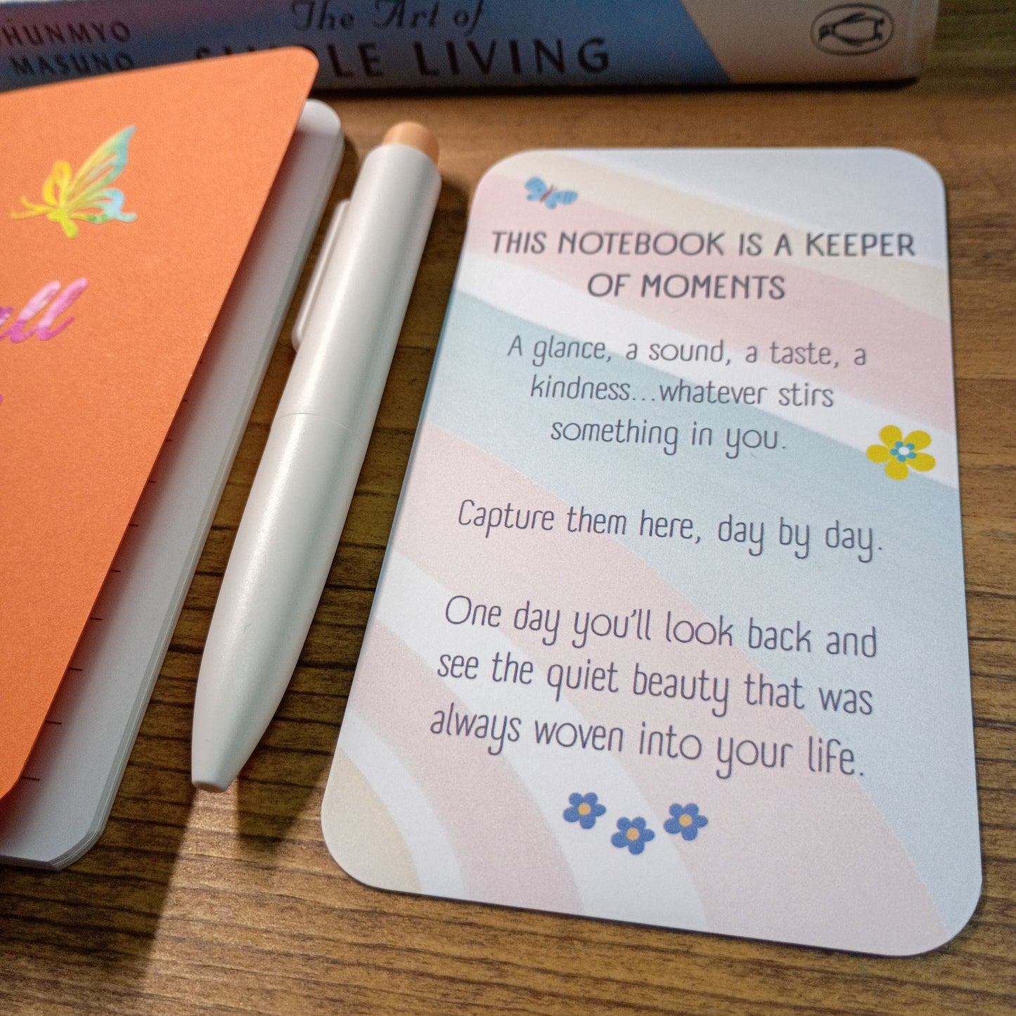 Cute Pocket Notebook with Pen | Small Joys Rainbow Butterfly Orange Set