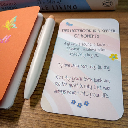 Cute Pocket Notebook with Pen | Small Joys Rainbow Butterfly Orange Set