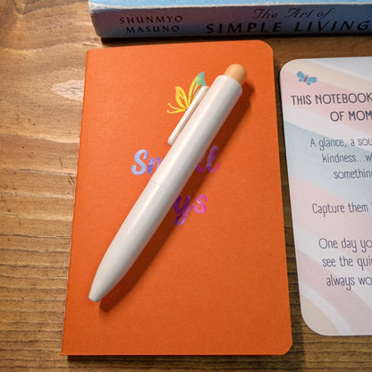 Cute Pocket Notebook with Pen | Small Joys Rainbow Butterfly Orange Set