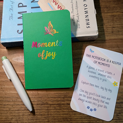 Cute Pocket Notebook with Pen | Moments of Joy Rainbow Butterfly Green Set