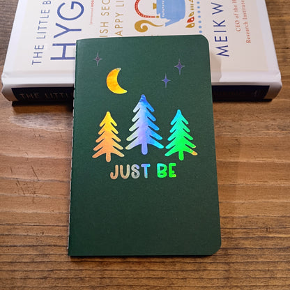Cute Pocket Notebook with Pen | Holographic Just Be Trees Dark Green Set