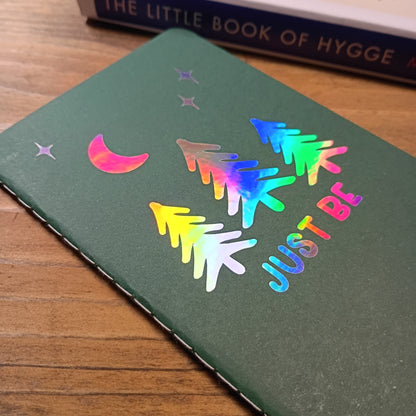 Cute Pocket Notebook with Pen | Holographic Just Be Trees Dark Green Set