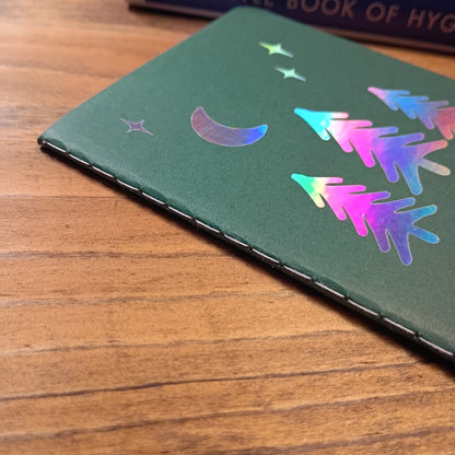 Cute Pocket Notebook with Pen | Holographic Just Be Trees Dark Green Set